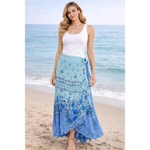 Raga Size Small Blue Wrap Skirt Side Tie Beachside Boho Gypsy Coastal Airy
